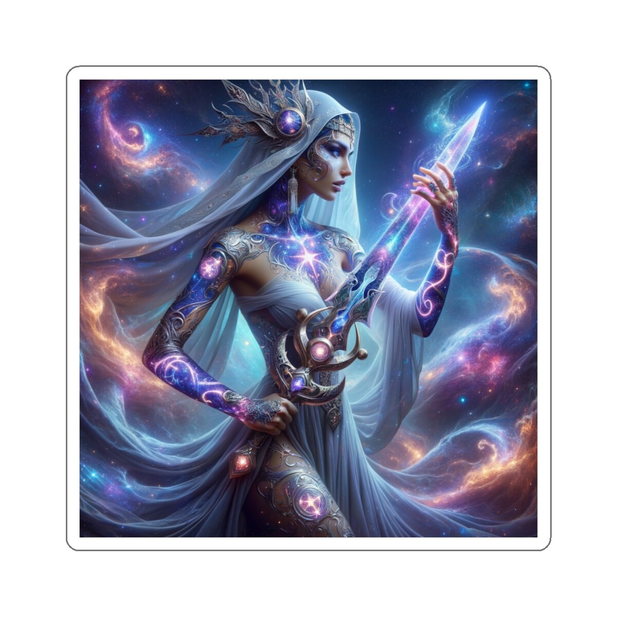 Sticker Astral Blade Sorceress Cosmic Art Digital 2×2 3×3 4×4 6×6