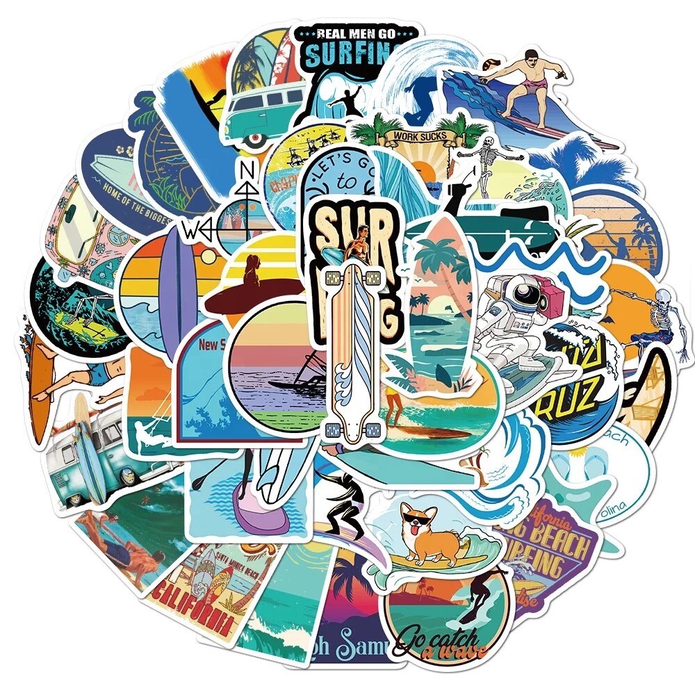 10 Random Surfing Vacation Ocean Sports Stickers Decals Hydro Yeti Free Shipping
