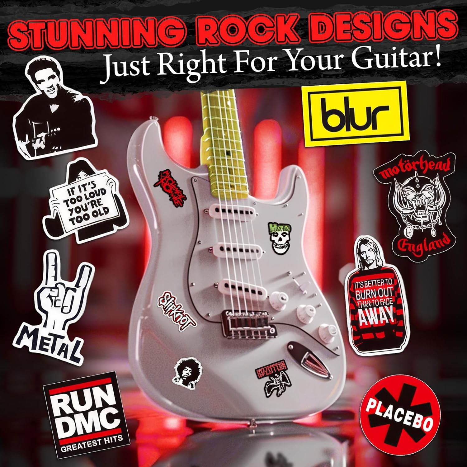 100Pcs Rock Band Vinyl Stickers Punk Metal Rock Decals for Laptop Guitar Bottle