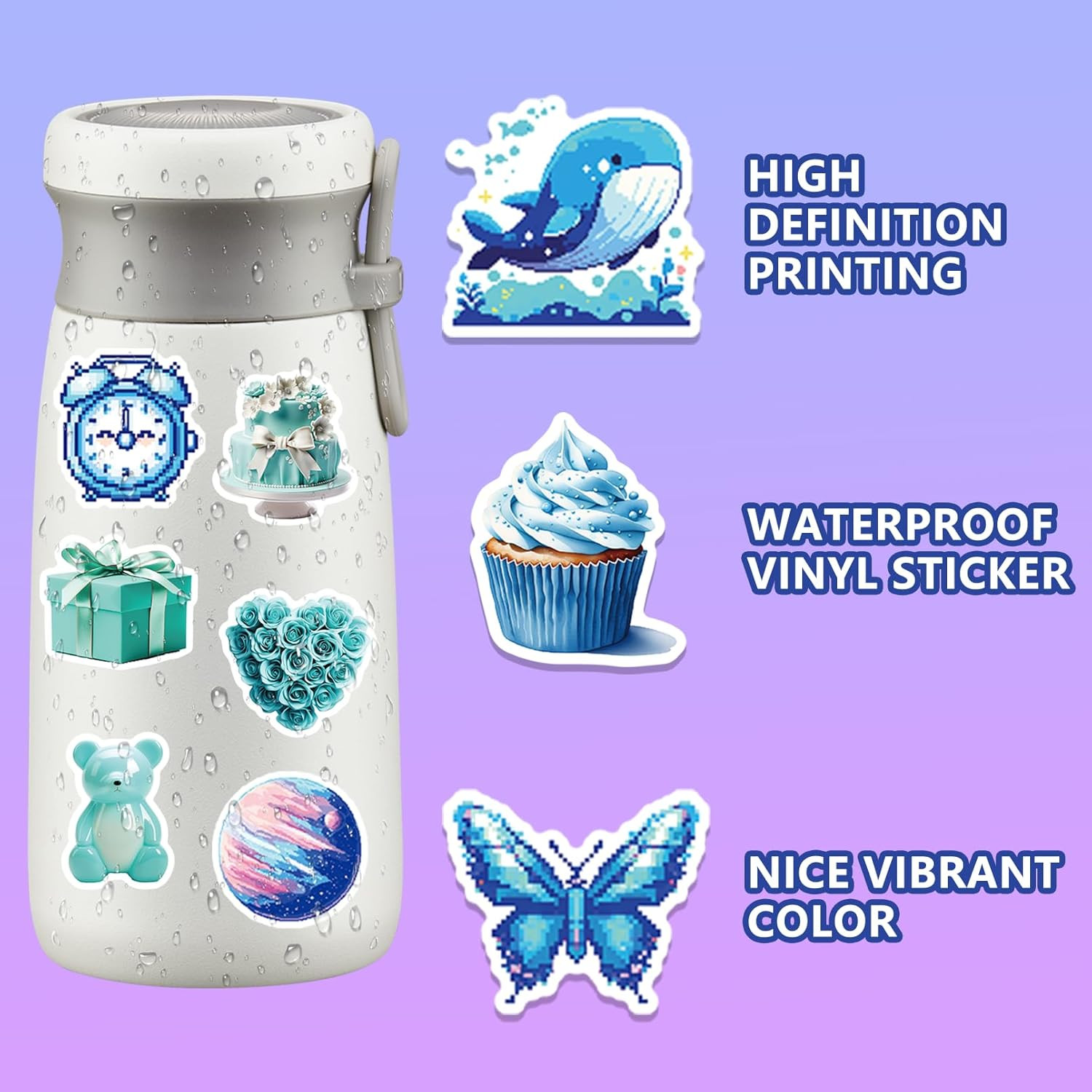 Christmas 100 PCS Water Bottle Stickers for Kids,Waterproof Vinyl Colorful Stick