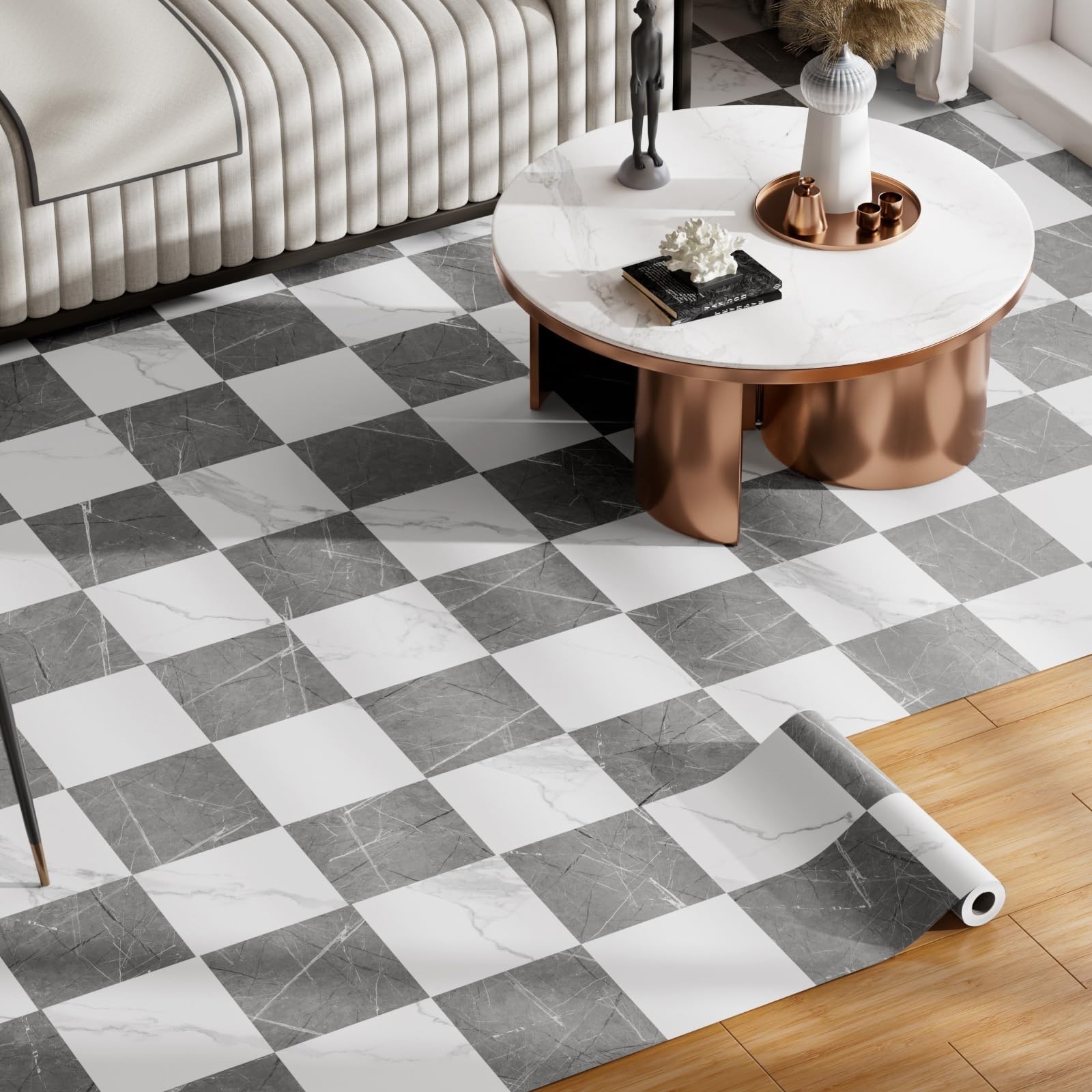 Peel and Stick Floor Tile Vinyl Flooring Roll Self Adhesive 23"x 393"/64 Sq.F…