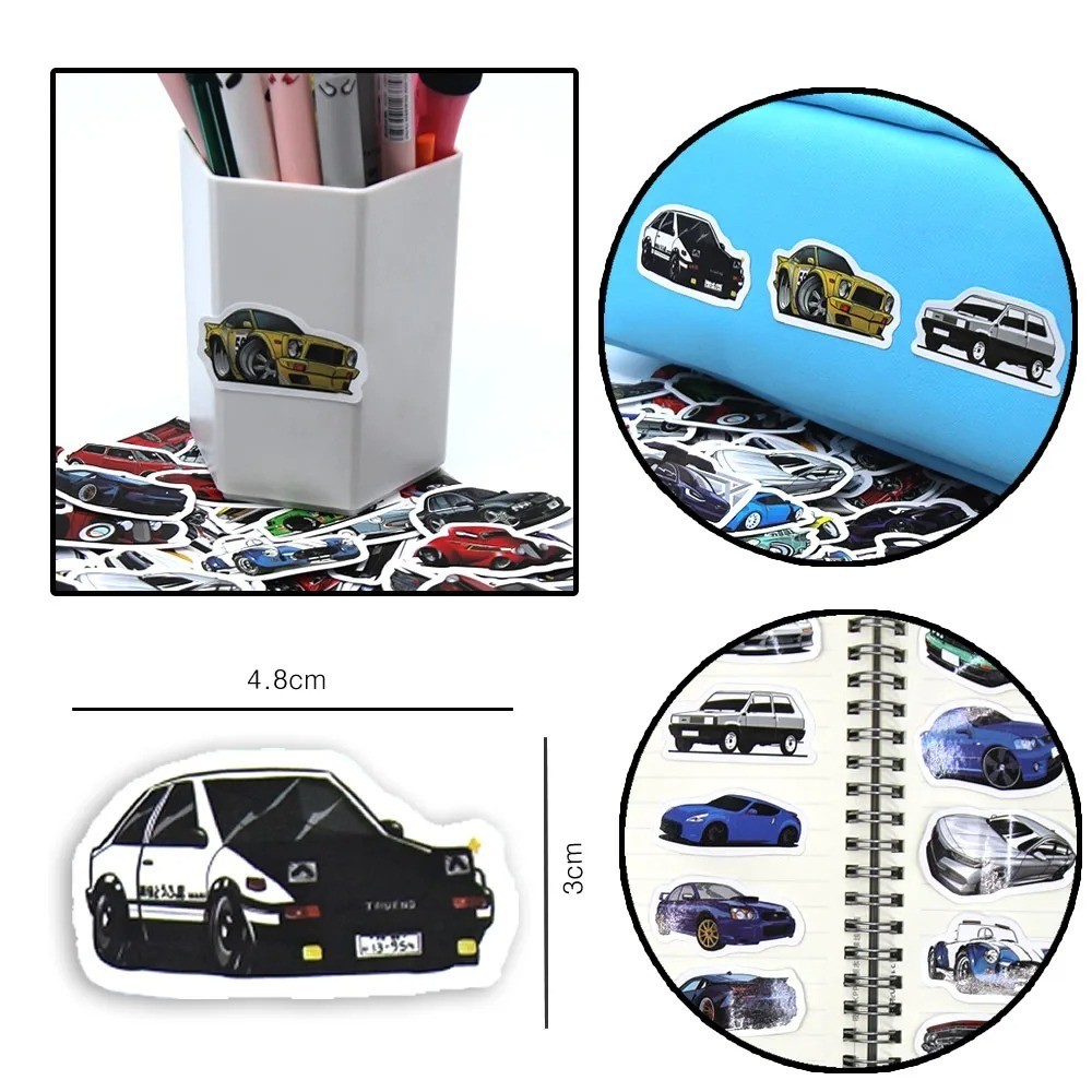 100pcs Retrofit Racing Car Stickers Decals For Guitar Phone Bicycle Laptops Book