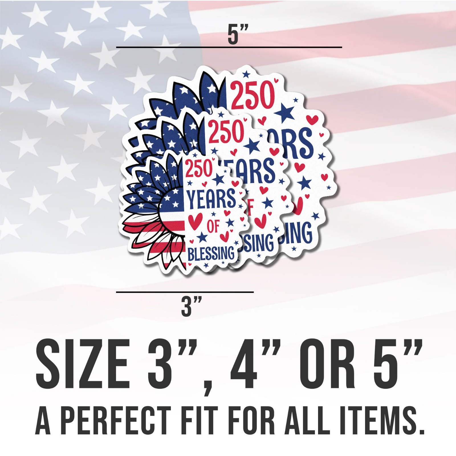 250th Anniversary Sticker, USA 1776–2026 , 250 Years Of BlessingSticker Size 3"