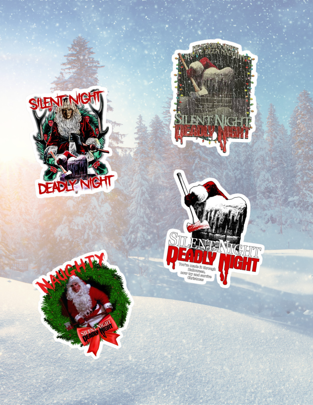 Silent Night, Deadly Night Horror Christmas Movie 4pk Sticker Pack