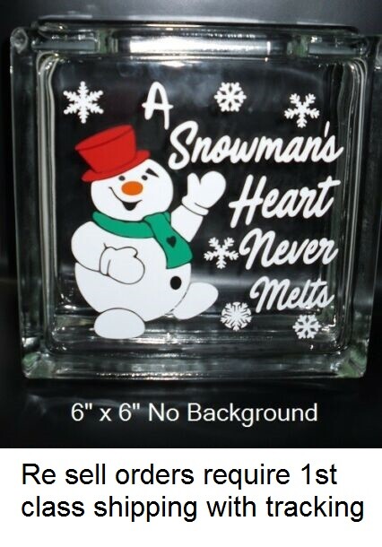 A Snowman's Heart never melts decal sticker for DIY 8" glass block