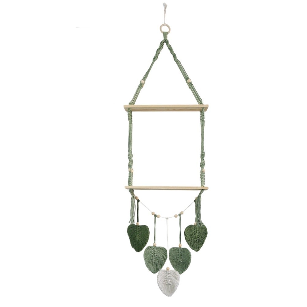 Green Woven Wall Shelf for Plants Bohemian Macrame For Living Room Decor