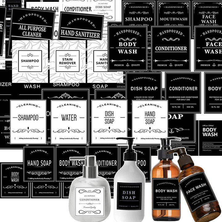 Shampoo Bottle Label Sticker Waterproof Body Wash Lotion Hand Dish Soap Decal