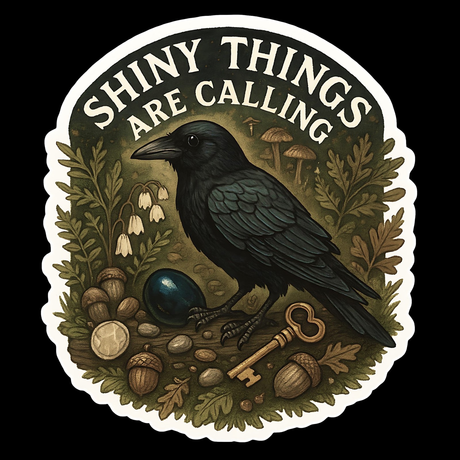 Crow sticker with trinkets and shiny elements Assorted sizes – crowcore