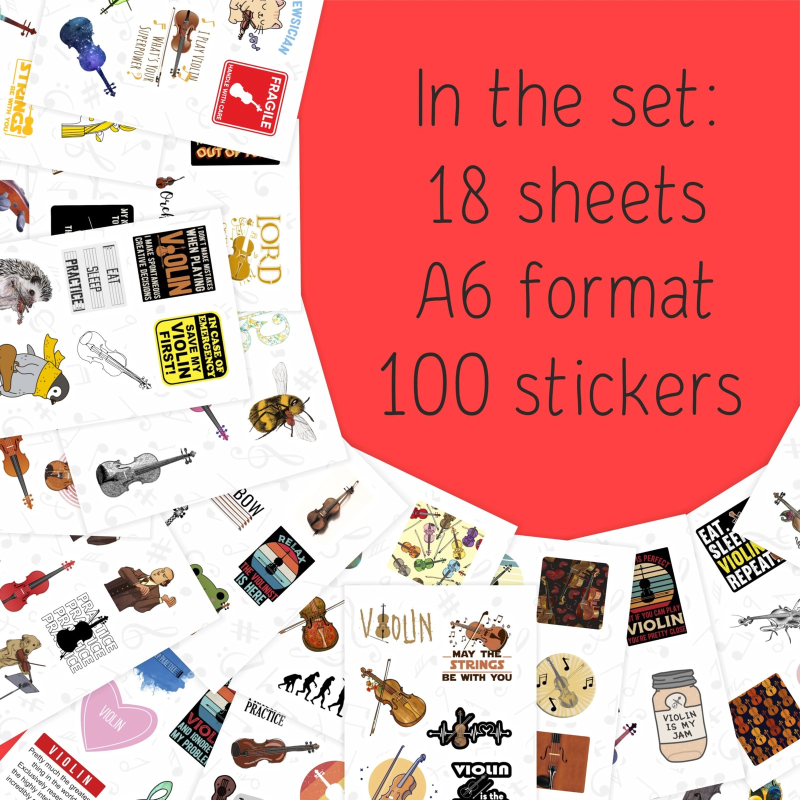 BulbaCraft 100Pcs Violin Stickers for Water Bottle and Laptop