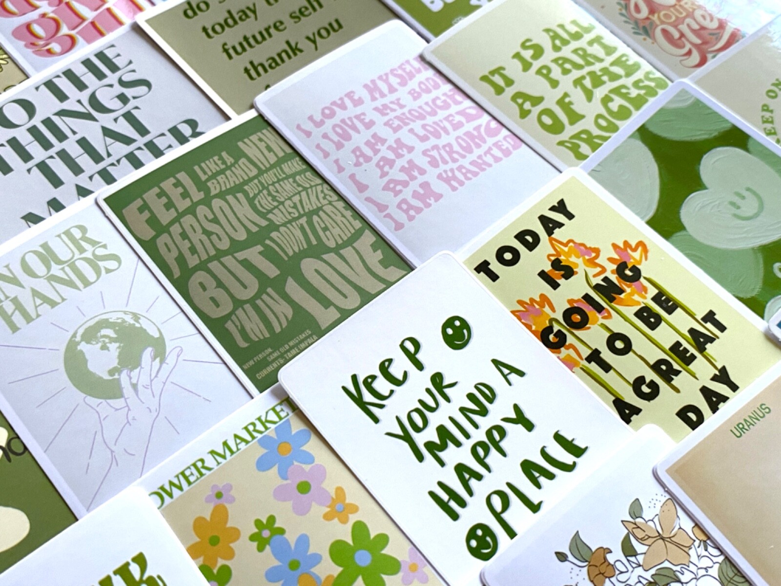 5-50 pcs Motivational Stickers, Letter Postcard Flower Inspirational Boho Decals