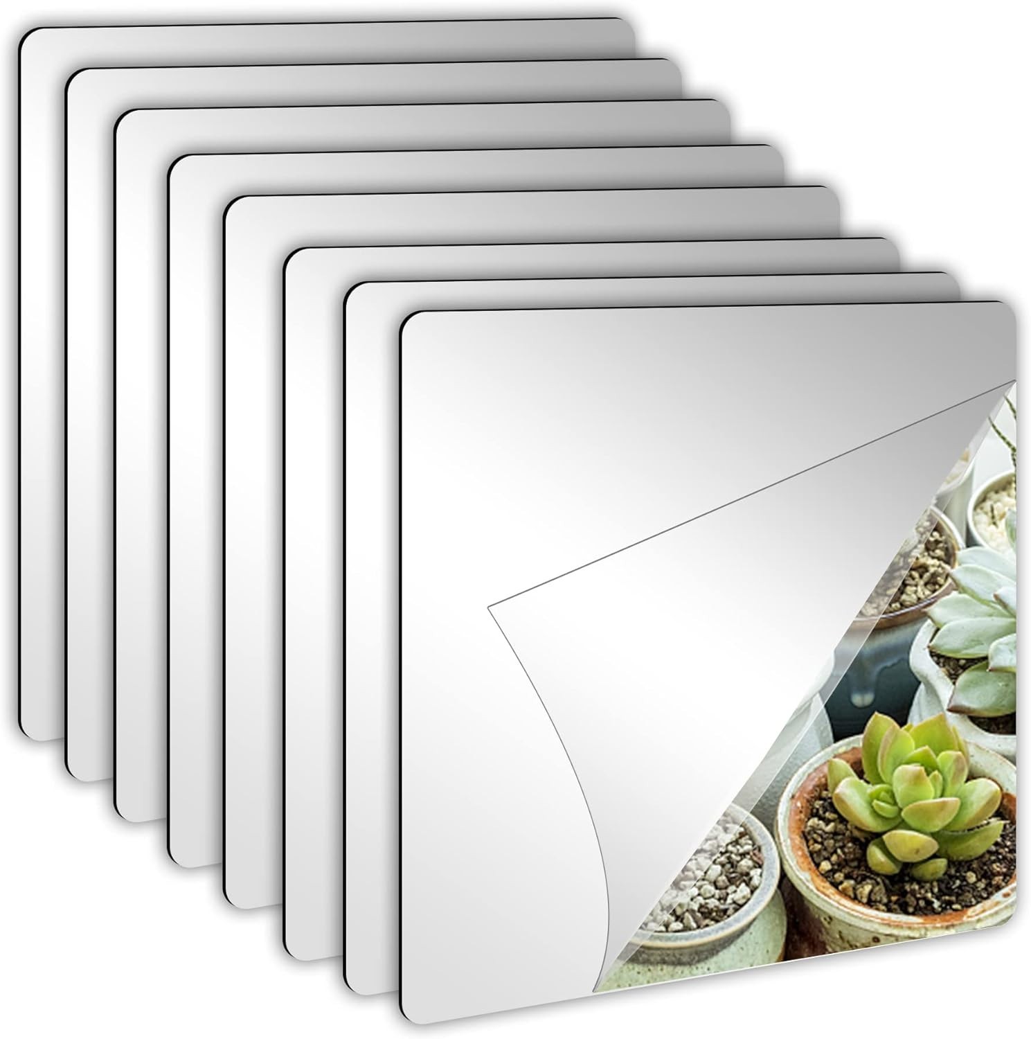 Frameless 8×8 Inch Self-Adhesive Acrylic Mirror Sheets – 8 Pack for DIY Decor