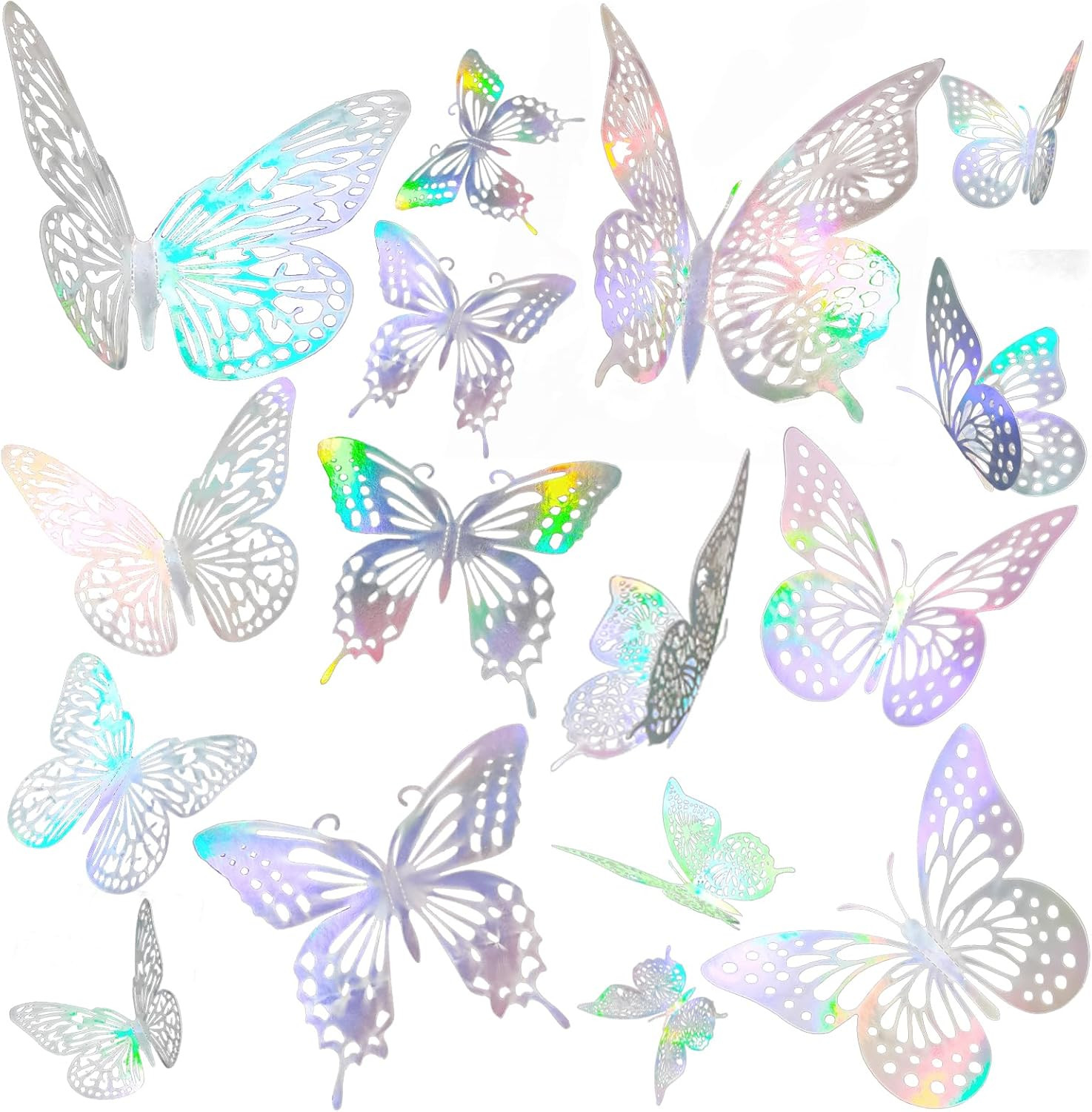 3D Laser Sivery Butterfly Wall Stickers – 48 Pcs with 4 Styles & 3 Sizes, Remova