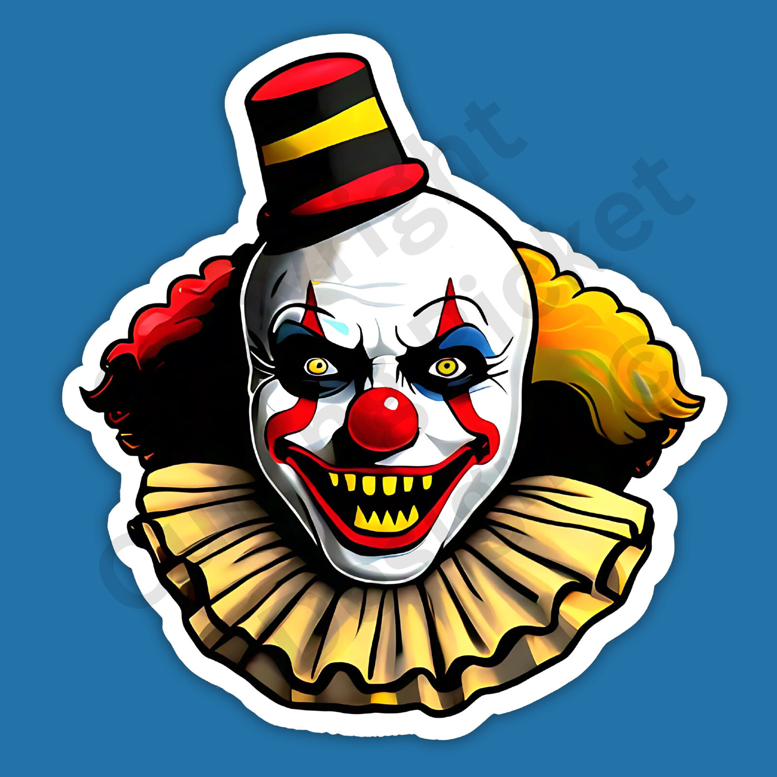 Scary Circus Clown Carnival Sinister Evil Menacing Yellow Eyes 3" Vinyl Sticker