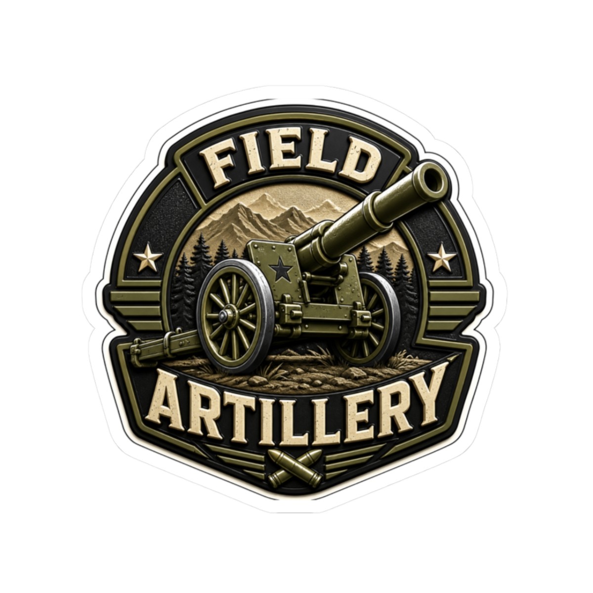 Field Artillery Cannon Sticker | Military Badge, Vintage Green Emblem