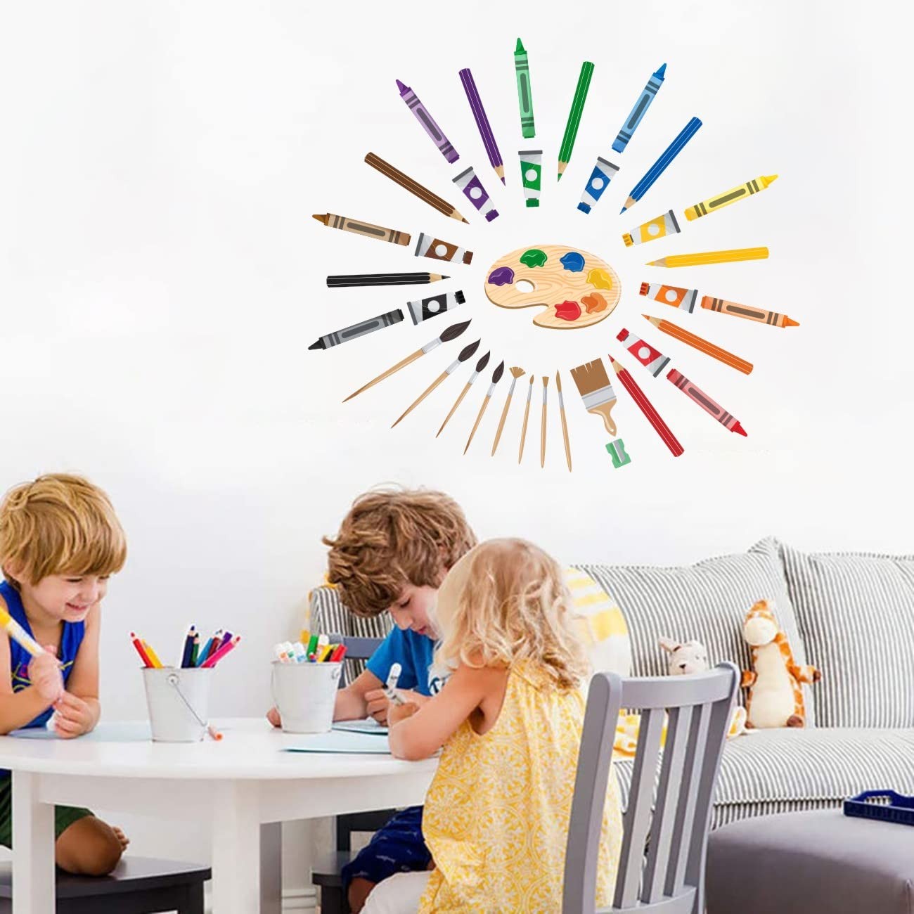 Colorful Art Supplies Crayon Wall Decal, Artistic Things Crayons Pigment Pens…