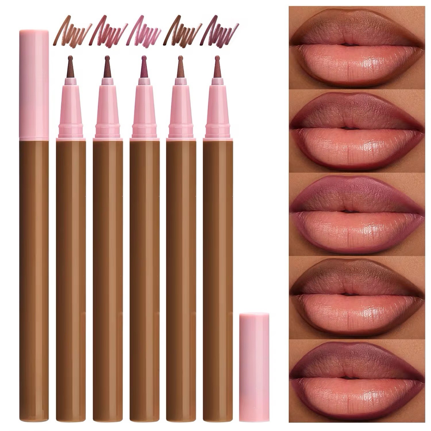 5 PCS Waterproof Matte Liquid Lip Liner Set Long Lasting Vegan Non Stick Cup Hig