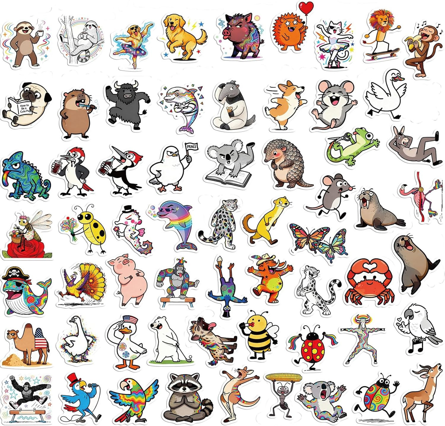 100 Pcs Funny Animal Stickers – Cute Waterproof Vinyl Meme Decals, Assorted Pack