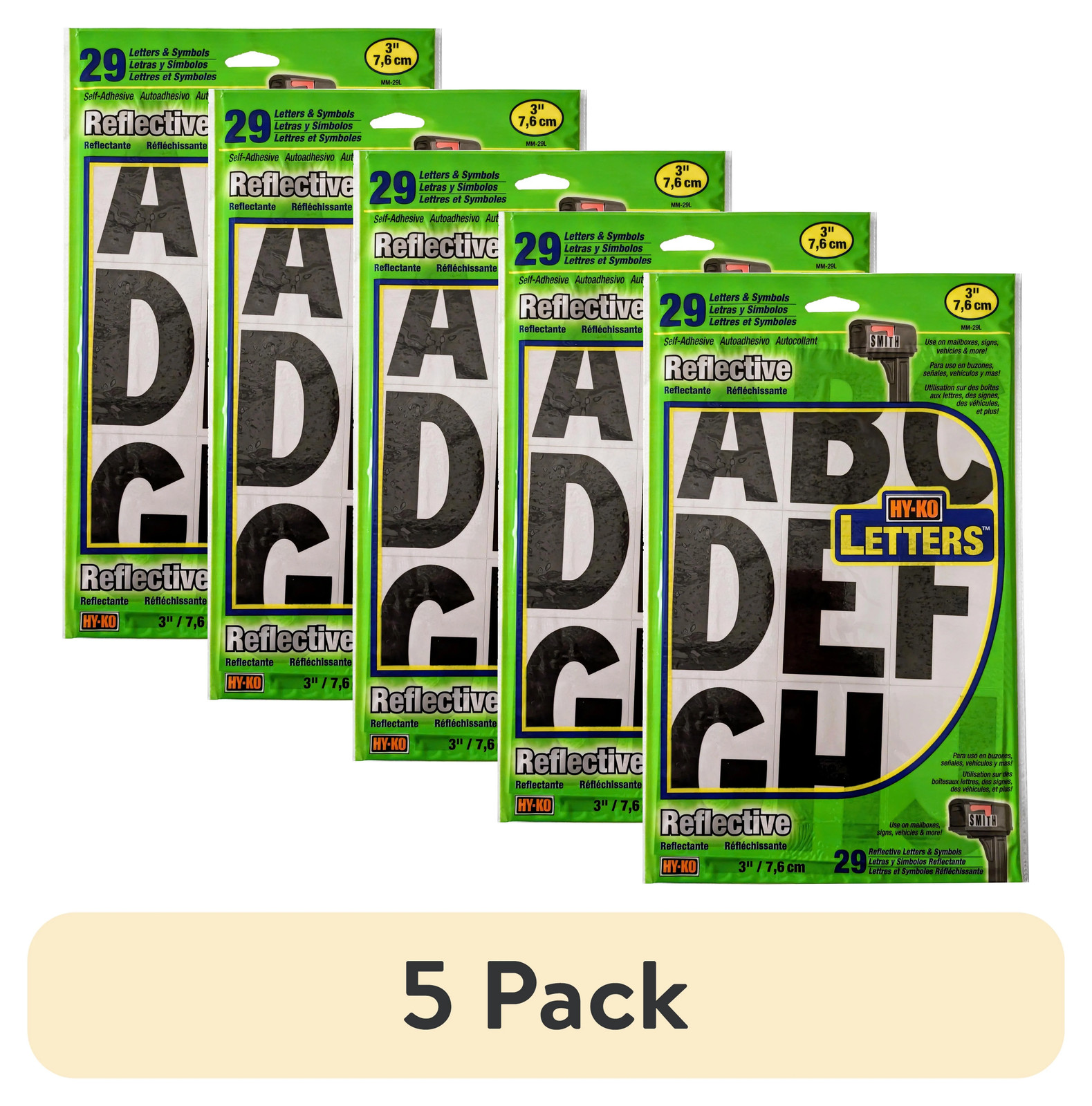 5 pack) 3 inch Reflective Vinyl Letter Kit, 65 Self-Adhesive Stickers for