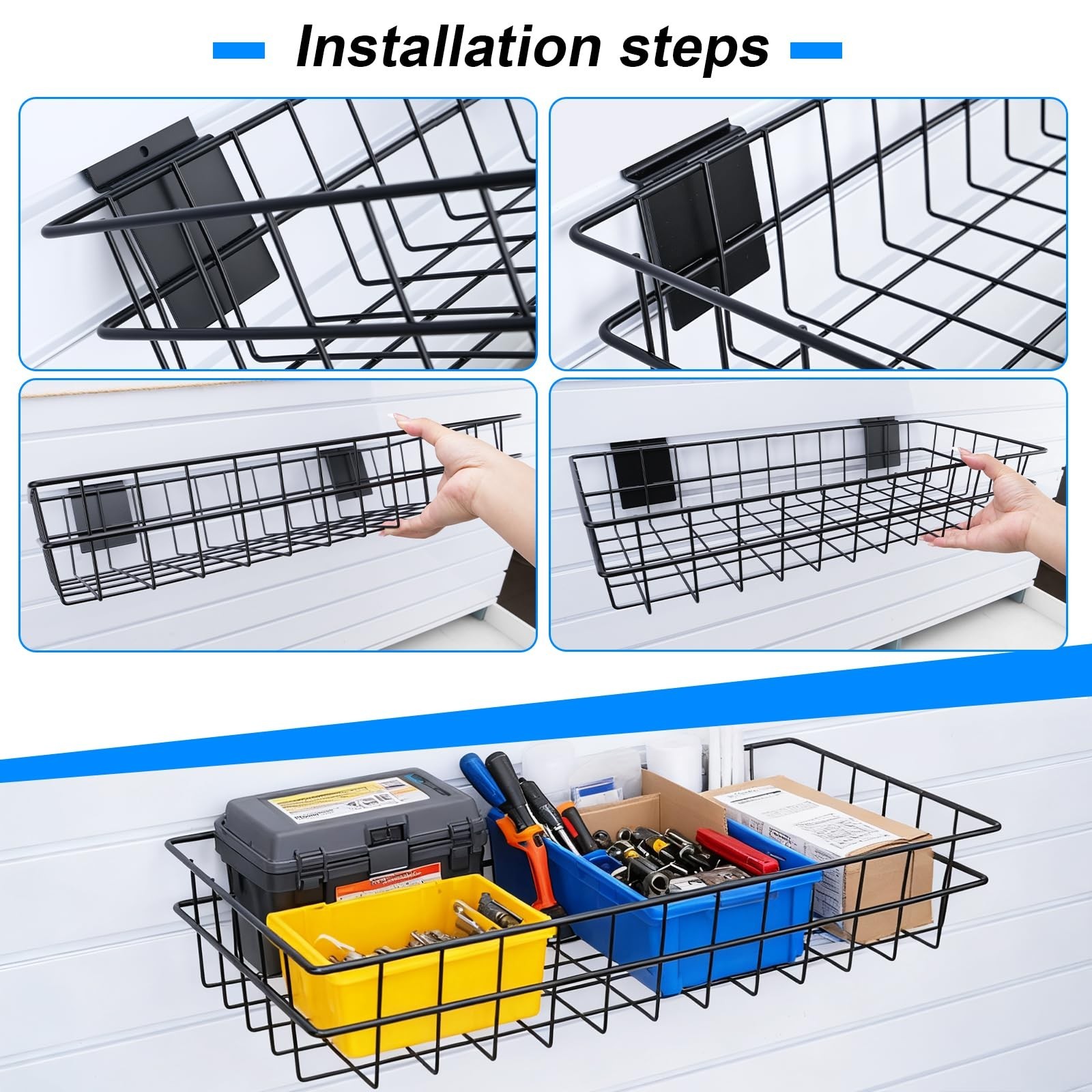 24-Inch Multi-Size Slatwall Basket Set, 4 Pack Slatwall Accessories Organizer…