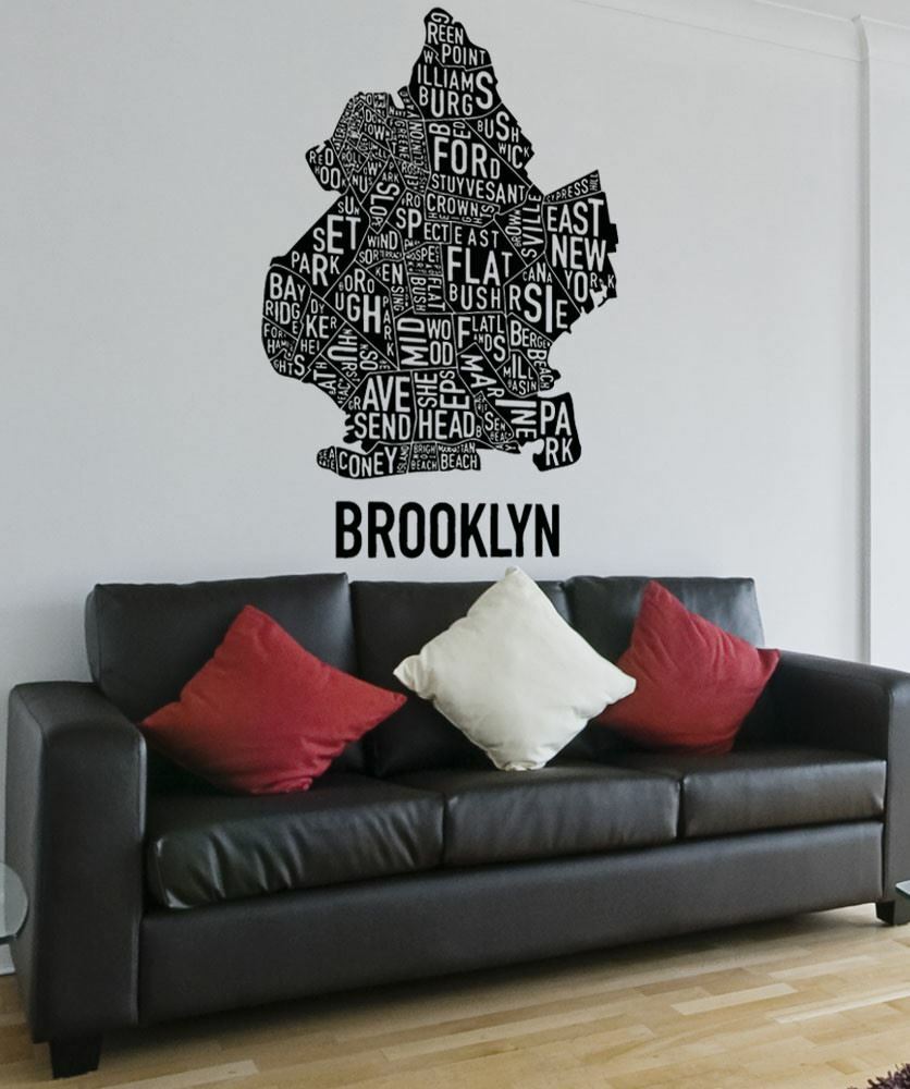 Vinyl Wall Decal Sticker New York City Brooklyn Words Map #5215