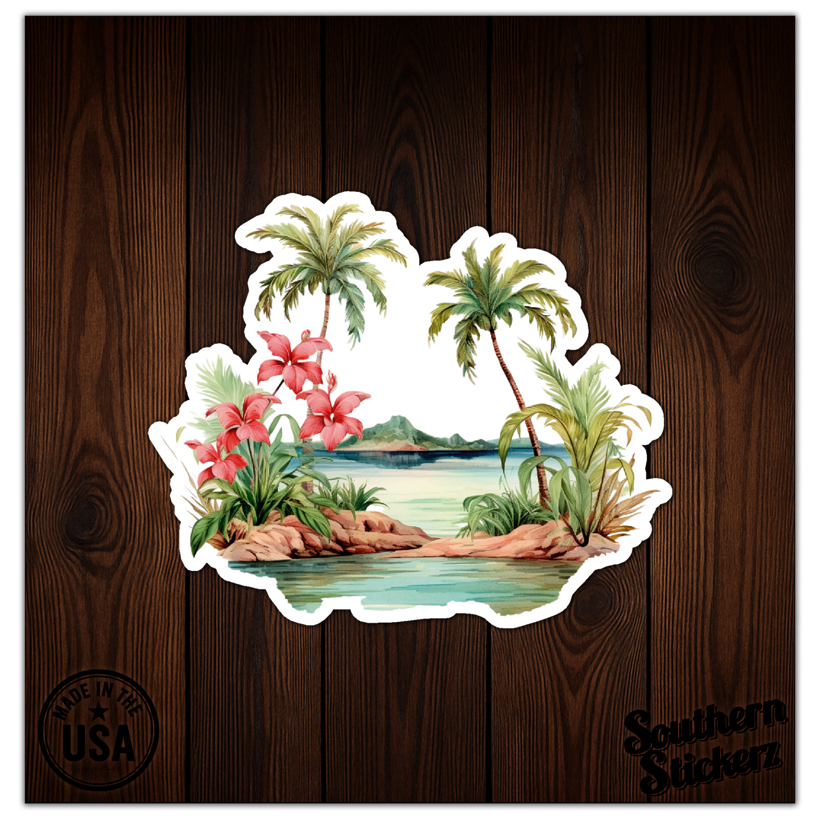 Tropical Palms Hibiscus – Vinyl Decal Sticker – Car Window Laptop – ebn9489
