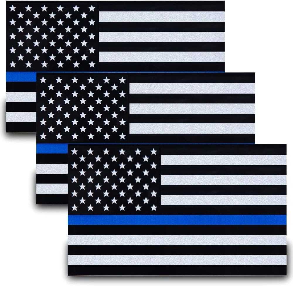 3 Pcs Calcomanías Reflectantes Bandera USA Línea Azul 5"x3" Vinilo para Auto..