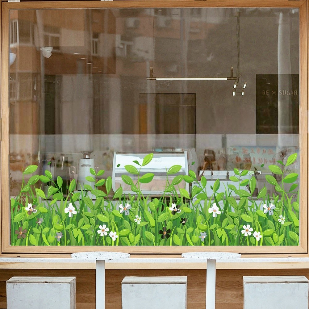 Green Floral Static Cling for Windows 11.8 x 23.2 in PVC Sticker For Home Decor