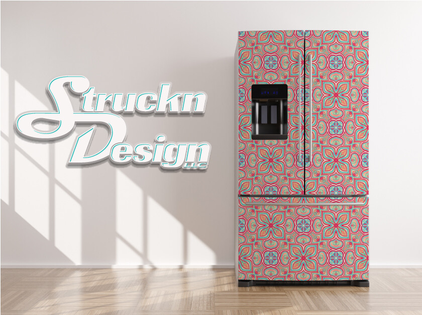 Vintage Pink Blue Square Pattern Fridge Freezer Wrap Side Door Vinyl Decal