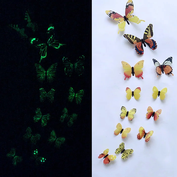 12Pcs Luminous Butterfly Wall Stickers 3D Home Decals Wedding Party Decor
