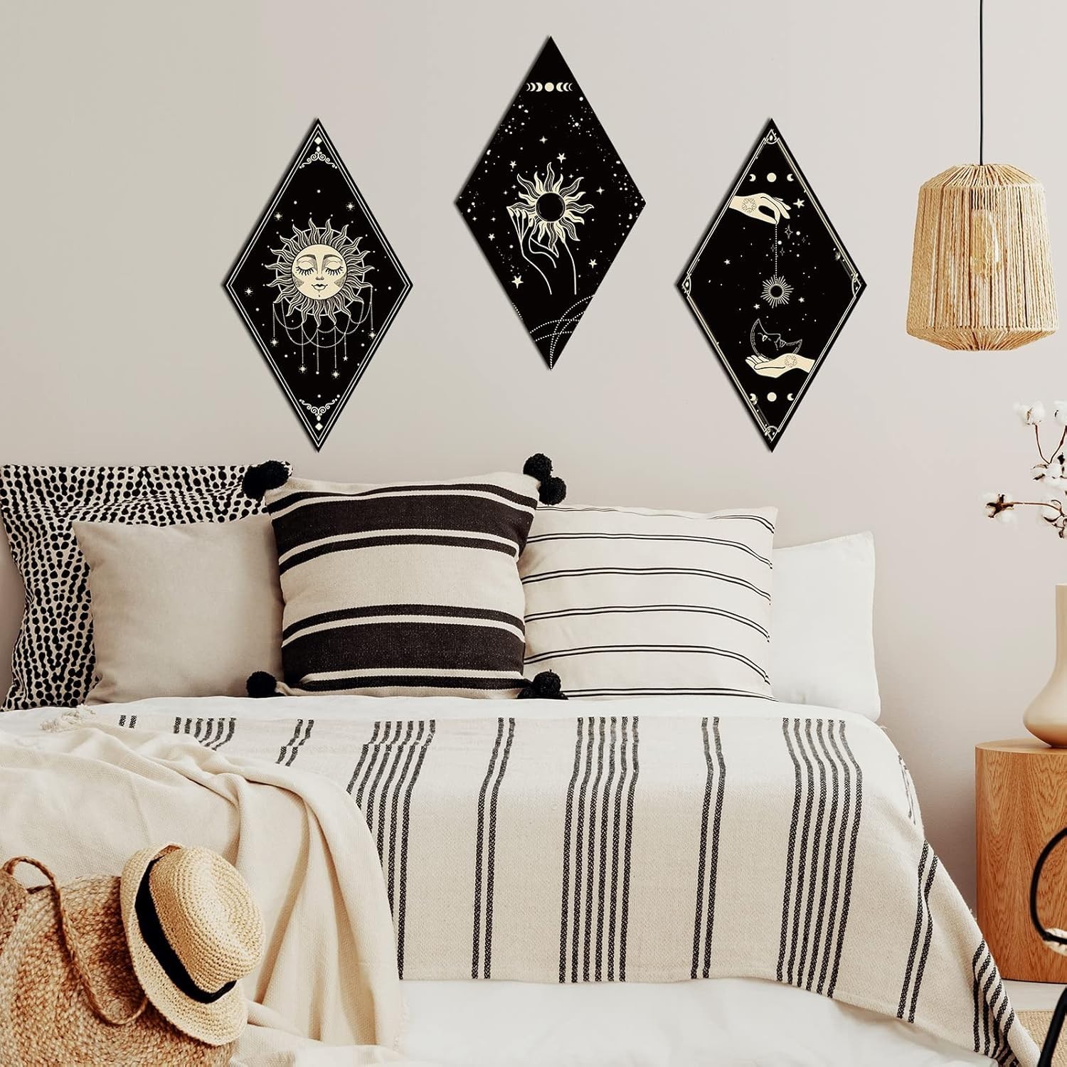 6 piezas de decoración de pared bohemia con diseño de sol y luna, arte de pared