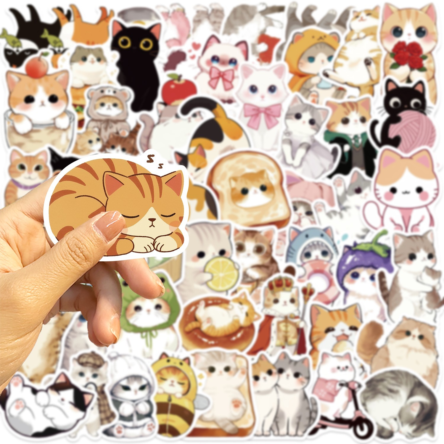 50pc Waterproof Vinyl Stickers Cute Funny Cats Luggage Phone Laptop Water Bottle