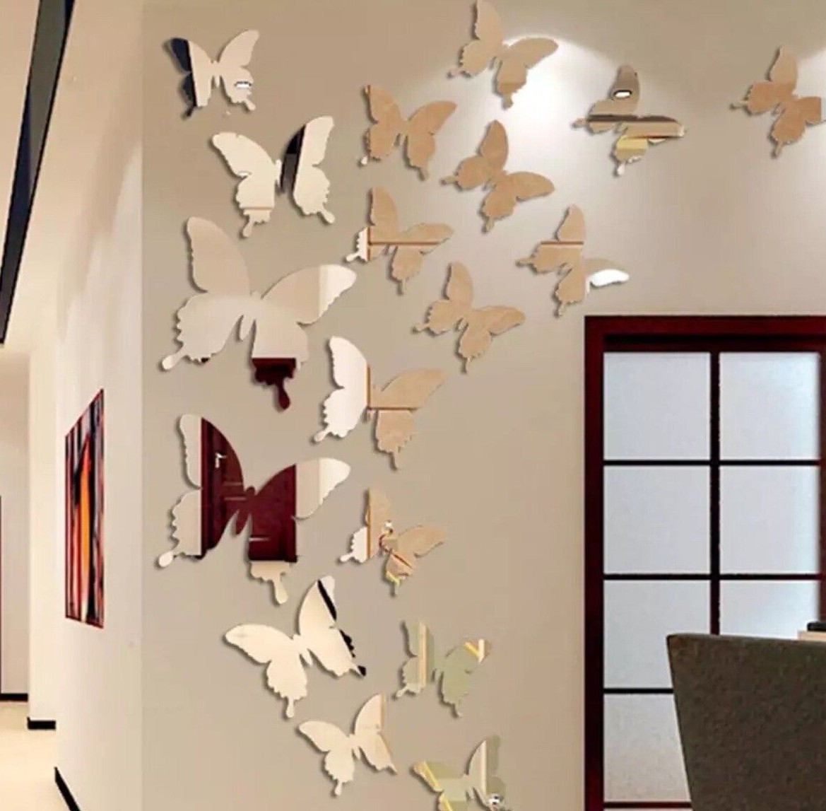 12pcs Silver Mirror 3D Butterfly Wall Sticker Home Decor Butterfly Sticker