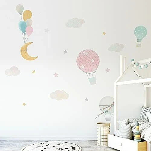 Cartoon Nursery Sky Clouds Wall Decal Grey 21 Piece Set Vinyl Wall Art Sticker