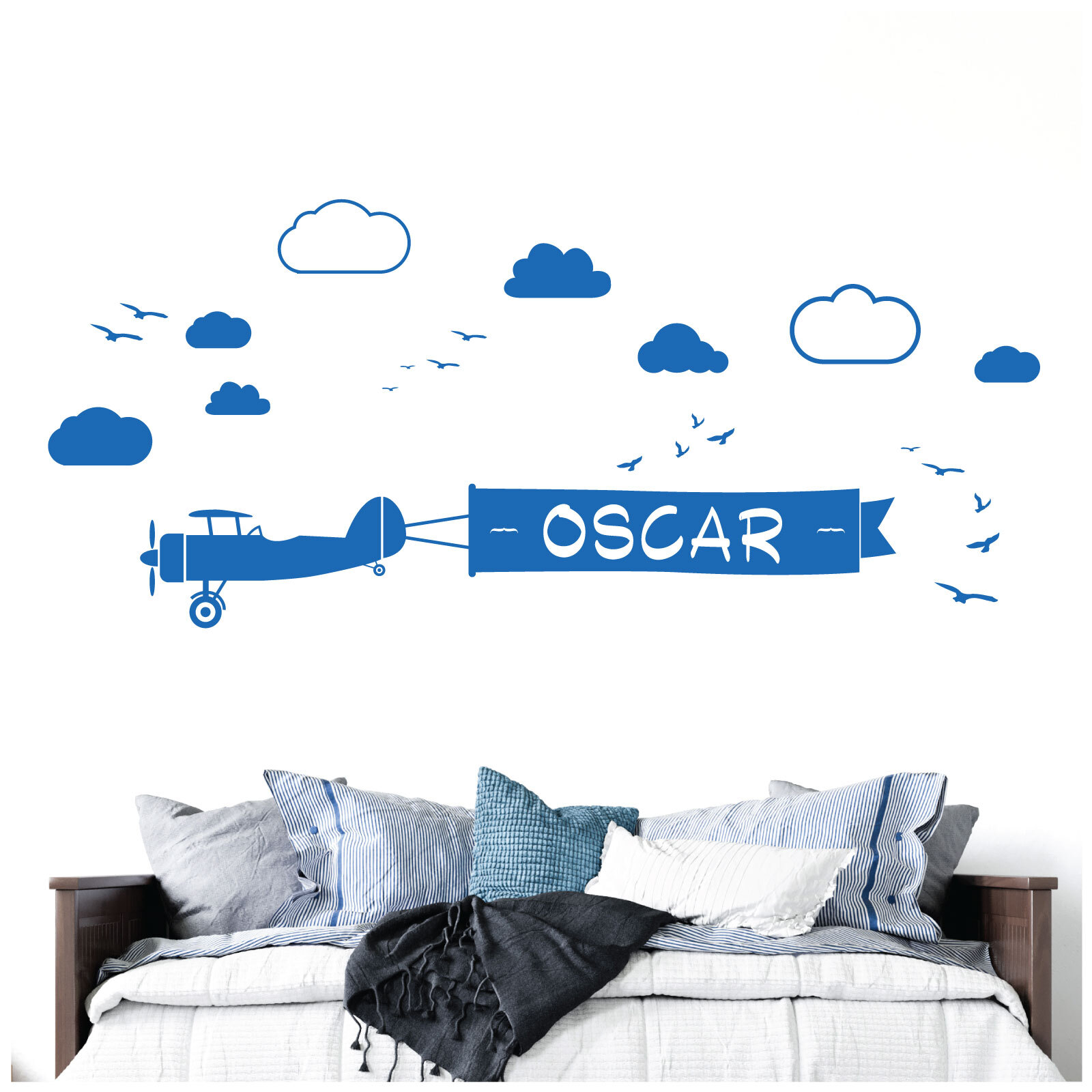 Personalised Name Children Plane Wall Art Sticker – Airplane with Ribbon Flyi…