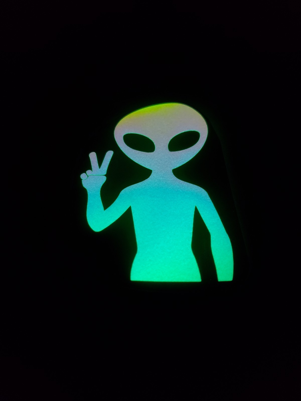 Glow In The Dark Vinyl Decal Deuces Peace Sign Alien Medium Size Lit Studios New