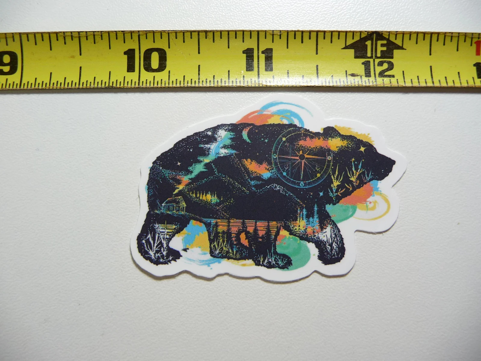BEAR OUTLINE CABIN COMPASS LAKE MOUNTAINS SMALL STICKER DECAL CAMPING TRAVEL