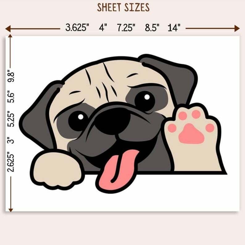 Peeking Pug Car Sticker / Vinyl Car Decal Water Resistant For Outdoor Indoor Use