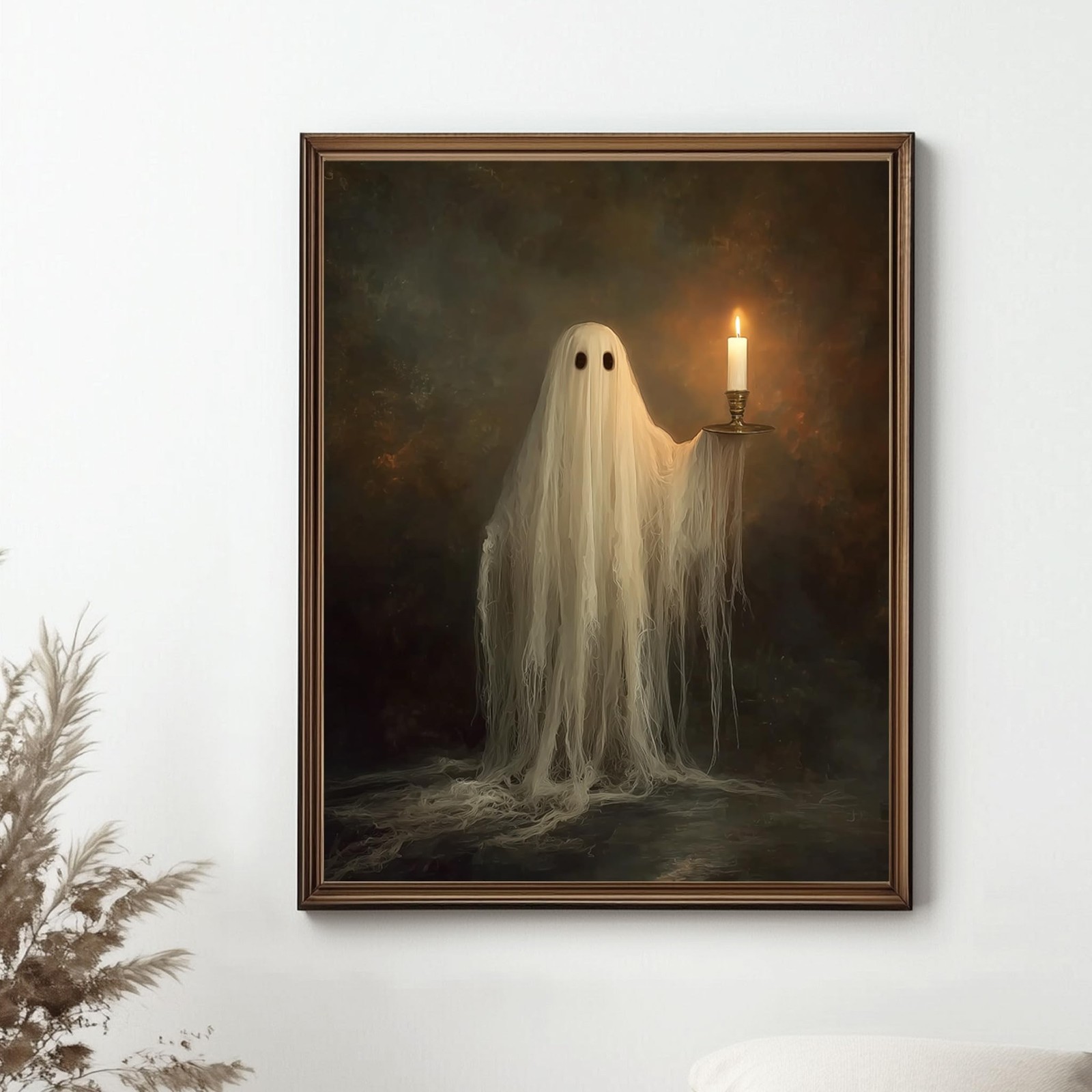 Cute Ghost Holding Candle Wall Art Print Dark Academia Room Decor Spooky Hall…