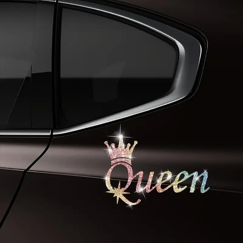 2PCS Sparkling Crown Queen Self-Adhesive PVC Rainbow Glittery Decal Sticker