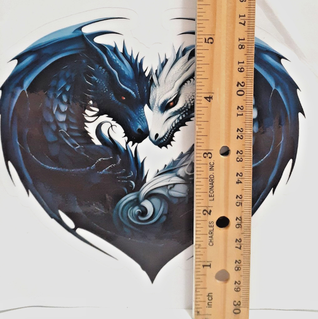 Blue & White Dragon Heart Love Vinyl Decal Sticker 6" x 5"