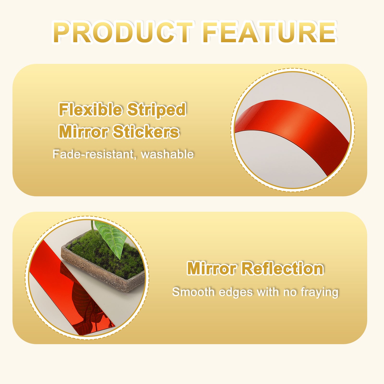 30 Pcs Striped Mirror Stickers, 1.97" x 11.8" Mirror Wall Stickers, Red