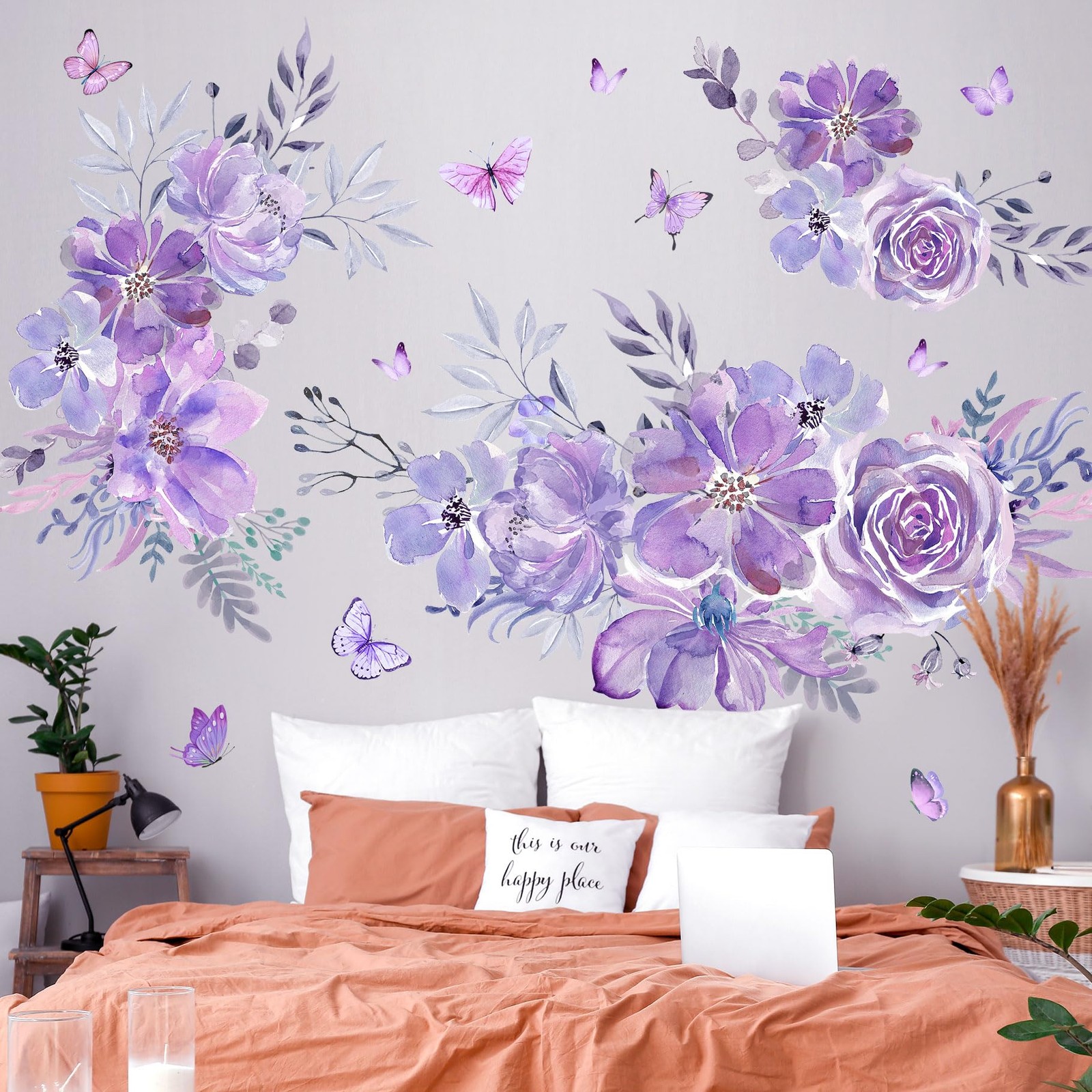 Amaonm 8 sheets of 12×24 inch Large 3D Colorful Flower Wall Decal Purple Red …