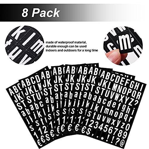 8 Sheets Self-Adhesive Vinyl Letters Numbers Kit, 1 Inch Black, White in Back