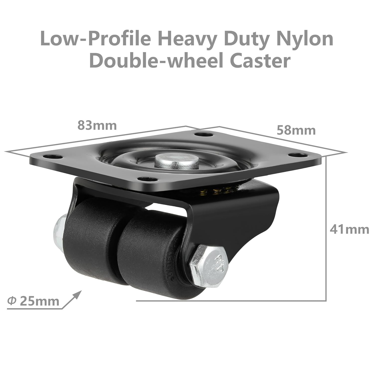 Finnhomy 1 Inch Caster Wheels Set of 4 Heavy Duty Low Profile Plate BLACK