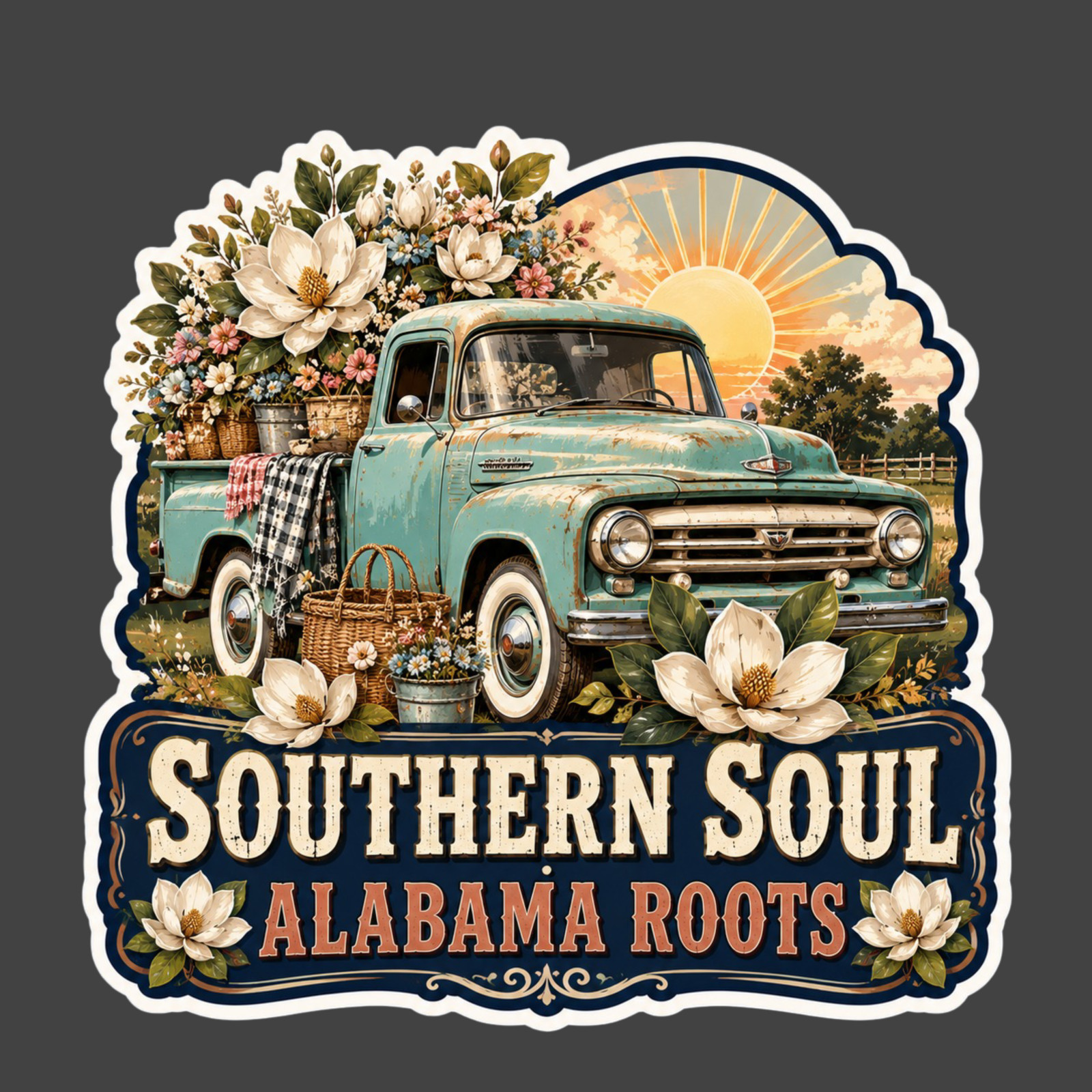 Alabama Sticker Vinyl Decal Southern Soul Roots Vintage Truck Magnolia