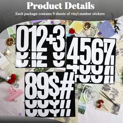 45 Large Number Stickers, 9 Sheets 6 Inches Self-Adhesive Vinyl Letters White
