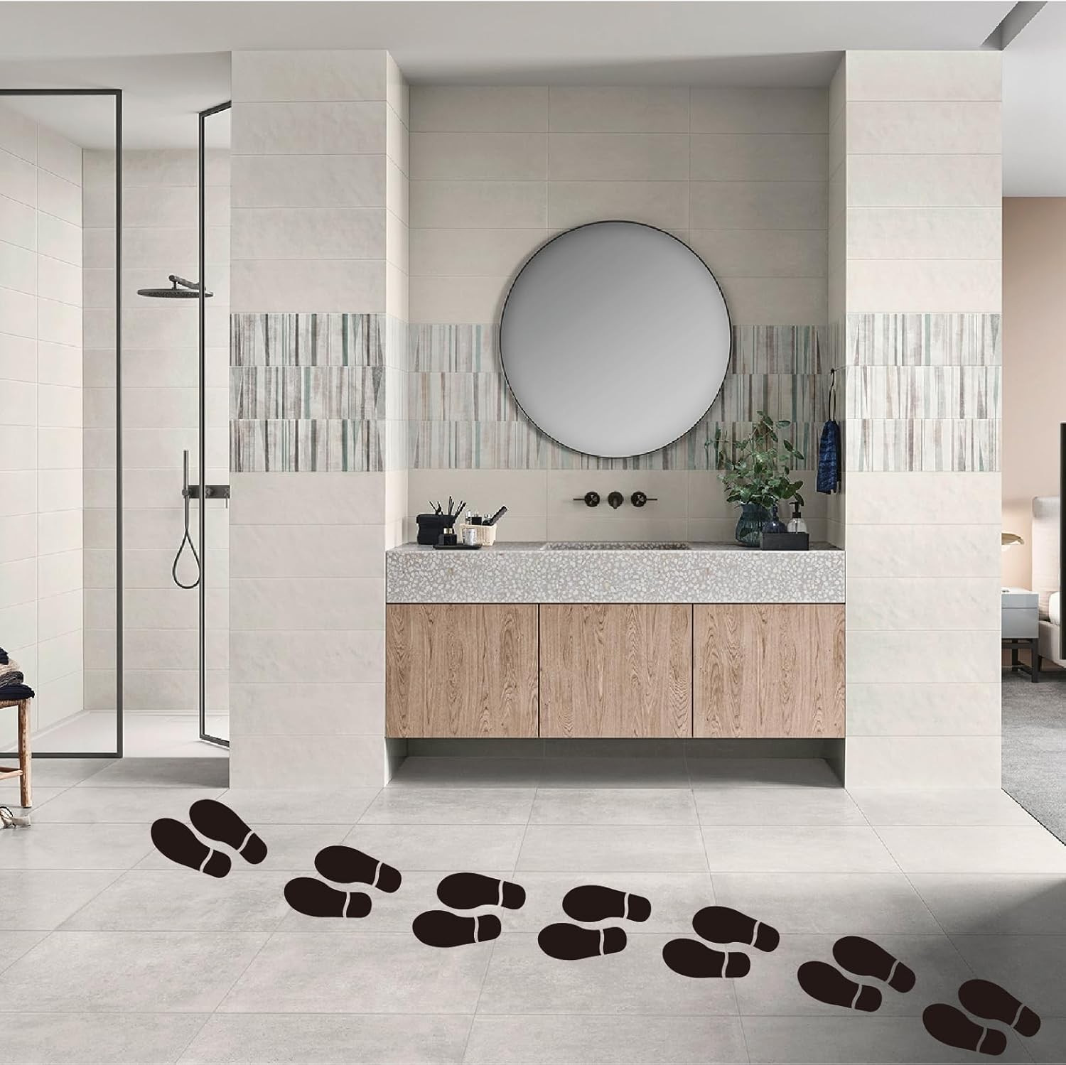 25 sets of 50 black footprint stickers Foot spacing marker wall decals