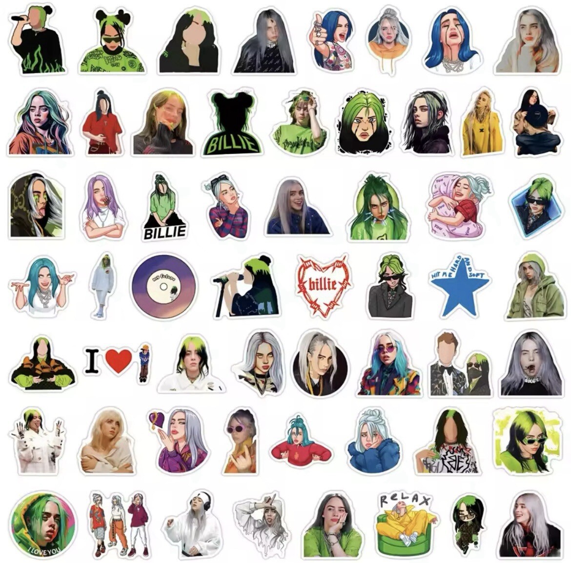 Billie Eilish Stickers 50pk Billie Random Mix Stickers Eilish Funny Cool Sticker