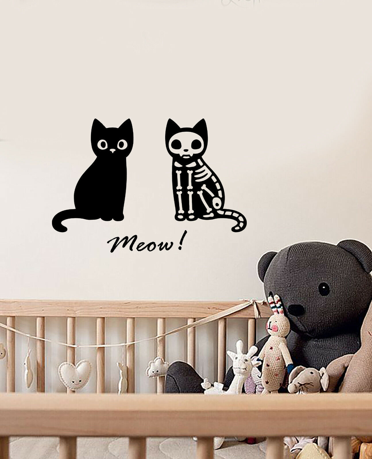 Vinyl Wall Decal Cartoon Funny Gothic Cat Skeleton Kittens Meow Stickers 4101ig