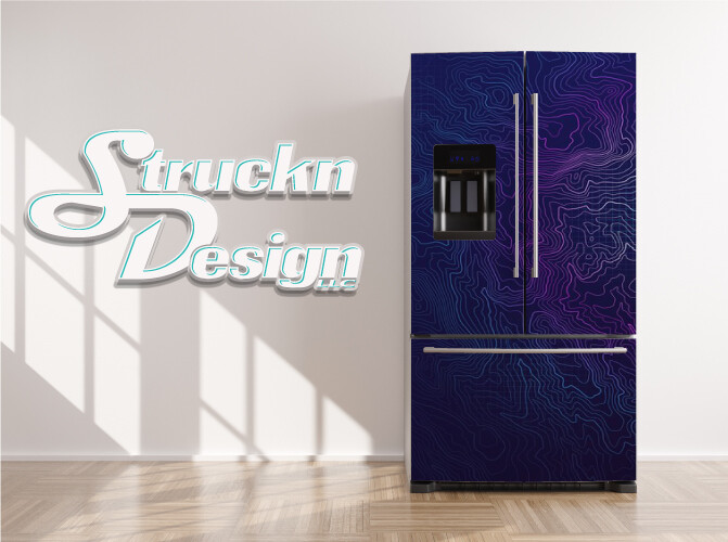 Blue Purple Pink Topographic Contour Fridge Freezer Wrap Side Door Vinyl Decal